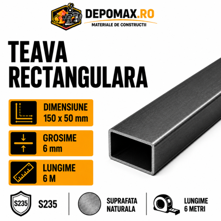 Teava rectangulara 150 x 50 x 6 mm, 6 metri